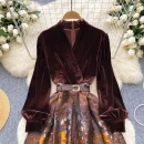 LE2648 Ladies Boutique Dresseses Women Direct Dress Female Autumn Winter Velvet V-Neck Long Dresses Women