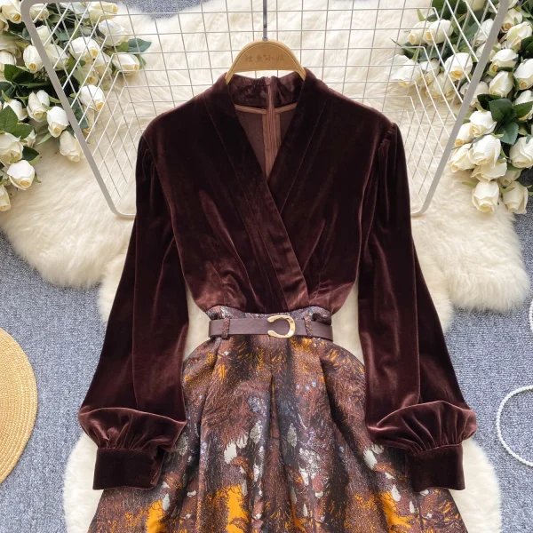 LE2648 Ladies Boutique Dresseses Women Direct Dress Female Autumn Winter Velvet V-Neck Long Dresses Women - Image 3