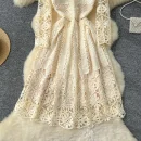 LE4770 High-End Women'S Dress 2025 Autumn Fashion Heavy Industry Hollow Hook Lace Waist Slimming Big French Skirt