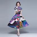 LE1244 in Stock Boutique Womens 2 Piece Sets High Quality Fabric Short-Sleeved Top Miyake Pleated Printed Long Pleated Skirt