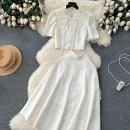 LE2082 Women'S Disk-Buckle Tassel Short Top Temperament 100 Matching Skirt Women'S Senior Sense of Two Sets