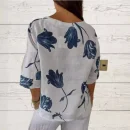 New Printed Cotton Linen V-neck Short Sleeve Pullover Shirt