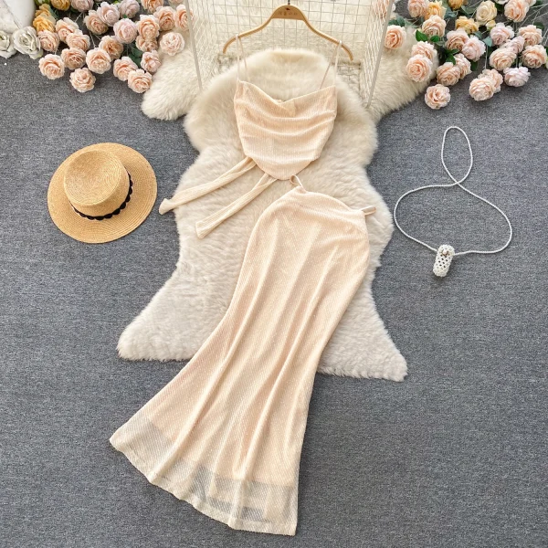 LE2076 Luxury Luxury Glitter Tank Top 100 Fish Tail Skirt Sexy Vacation Style Two-Piece Set