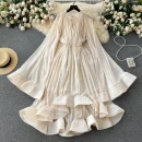 LE2638 Cape-Style Women'S Gown Luxury Retro High Fashion V-Neck Lace-Up Trumpet Sleeves Peplum Temperament Long Casual Dresses