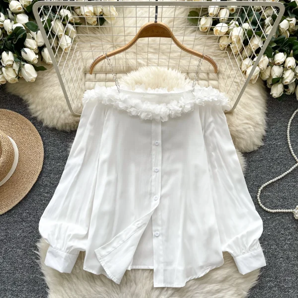 LW0822 Niche Chain Stereoscopic Lace Loose-Fitting Chic Shirt Blouses For Lady Blouses Elegant Women Ladies