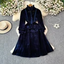 LE2663 2025 Winter Socialite Midi Evening Dresses for Woman Autumn High-End Dinner Dress Ruffled Collar Velvet Long Dress Female
