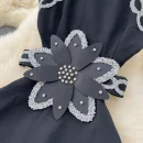LE4767 Sexy Hollow Waist Exposure Hot Drill Three-Dimensional Flower Waist Slimming Sleeveless Neck Hanging Foreign Dress
