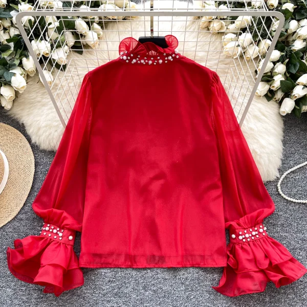 LW0830 Light Luxury Collar Shirt Women'S Autumn Ruffled Edge Diamond Loose Temperament Tops For Women Casual - Image 6