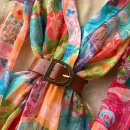 LE2633 Style Chiffon Printed Dresses Ethnic V-Neck Long Sleeve Belted Evening Dresses Maxi Party Robe 2025
