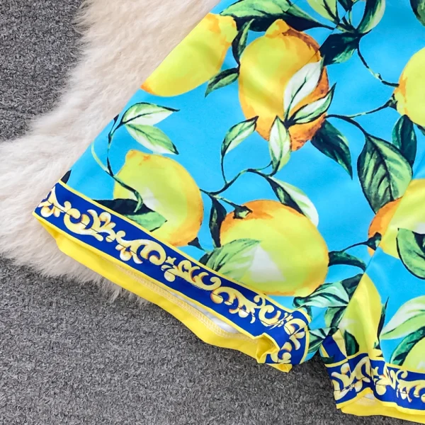 Fashion Suit Women Light Ripe Wind Retro Temperament Long-Sleeved Loose Printed Lace-Up Shirt Two-Piece Set High Waist Shorts - Image 3