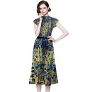 LE1359 Miyake Pleated Skirt 2025 New Stand Collar High Stretch Print Top Pleated Skirt Boutique 2 Piece Set Loose Large Size