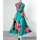 LE1277 in Stock High-Quality Floral Print Pleated Skirt Short Sleeve Shirt Printed Pleated Skirt Boutique Women'S 2-Piece Set