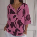 New Printed Cotton Linen V-neck Short Sleeve Pullover Shirt