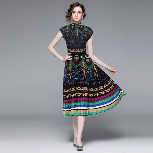 LE1266 Best-selling Women's Sets Miyake Pleated Print Pleated Long-sleeved T-shirt High Quality Fabric Women Two Pieces Set