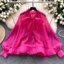 LW0707 Vintage Puffy Sleeve Shirt Women'S Autumn Butterfly Bow Tie Mesh Design Top Blouses Elegant Women Ladies