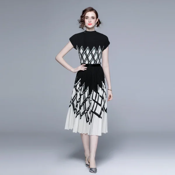 LE1237 New Arrived Miyake High Quality Elegant Print Pleated Fashion Suit Two-Piece Set Boutique Dress Skirts