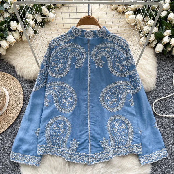 LW0655 Vintage Style Embroidery Shirt Women'S Loose Casual Long-Sleeved Blouse Shirts for Women Tops - Image 3