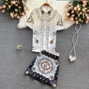 LE4090 Women'S Short-Sleeved Shirt Women'S Design Sense Small Print High-Waisted Skirt Two-Piece Set of Fashion