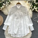 LW0706 Light Vintage Style Shirt Women'S Embroidered Hot Diamond Style Top Blouses Elegant Women Shirts for Women Tops