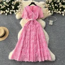LE2619 2025 Autumn Vintage Hollow Hook Flower Lace Dresses Women Elegant Women'S Boutique Women'S Boutique Socialite Long Dress