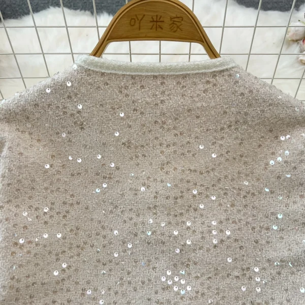 Heavy Handmade Sequins Womens Elegant Slim Tweed Two Piece Sets Vintage Coats+Wrap-Around Skirt Korean Woolen Chaquetas Chic Set - Image 4