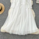 LE4774 White Dinner Party Dress for Women Heavy Industry Cutout Hook Lace Patchwork Receiving Waist Mesh Dress for Women