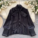 LW0827 Breezy Bow Tie Streamer Satin Blouse Ladies Chic Blouses 2025 Blouses Elegant Women Ladies