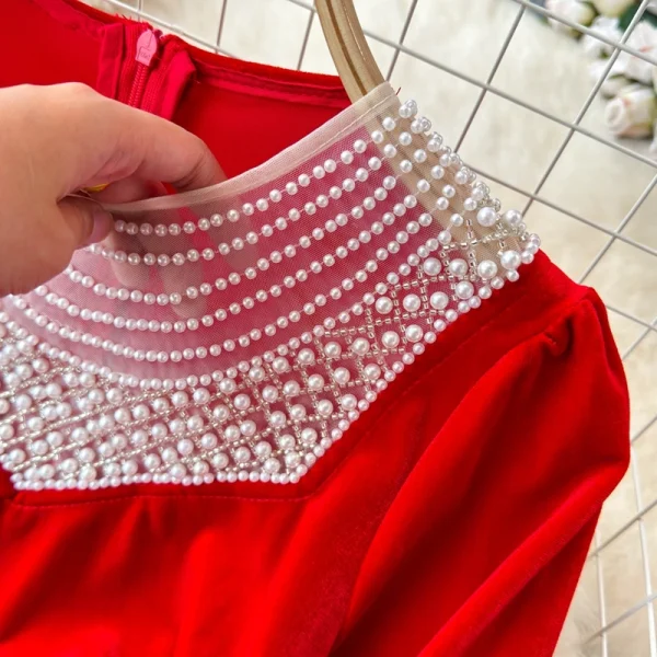 LE2662 Autumn Beading Evening Dresses Woman Femininity Chic Long Sleeve V-Neck Slit Bag Hip Canary Long Dress Female Winter 2025 - Image 4