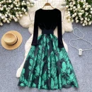 LE2647 Ladies Boutique Midi Dresseses Women Direct Dress Female Autumn Velvet Splicing Jacquard Long Dresses