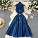 LE2653 Boutique Denim Dresseses Female Korean Metal Button Sleeveless Midi Dress Direct Elegant Women'S Dress