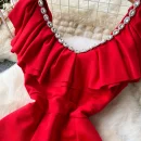 LE2622 Elegant Industry Diamond Fold V-Neck Party Dresses Flying Sleeve Package Hip Midi Dress Boutique Socialite Evening Dress