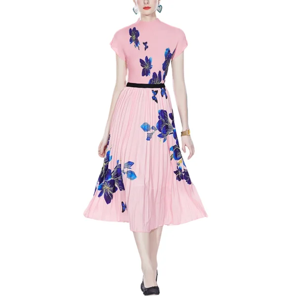 LE1255 in Stock 2025 New Women's Cool Print With Pleated Skirt Casual Short-sleeved Top Pleated Skirt 2-piece Set - Image 2