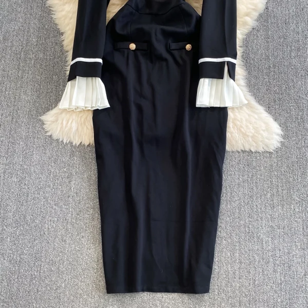 LE2583 Autumn Korean Socialite Ruffled Long Sleeve Midi Dresses Women Boutique Long Dresses Button Hip Wrap Dresses Female 2025 - Image 4