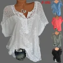Fashion Women's Lace V-neck Embroidery Short-sleeved Chiffon Bat Shirt