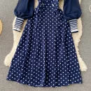 LE2603 Long Sleeve V-Neck Solid A-Line Dress Autumn Vintage Midi Dress Ladies Casual Dress Clothes Women
