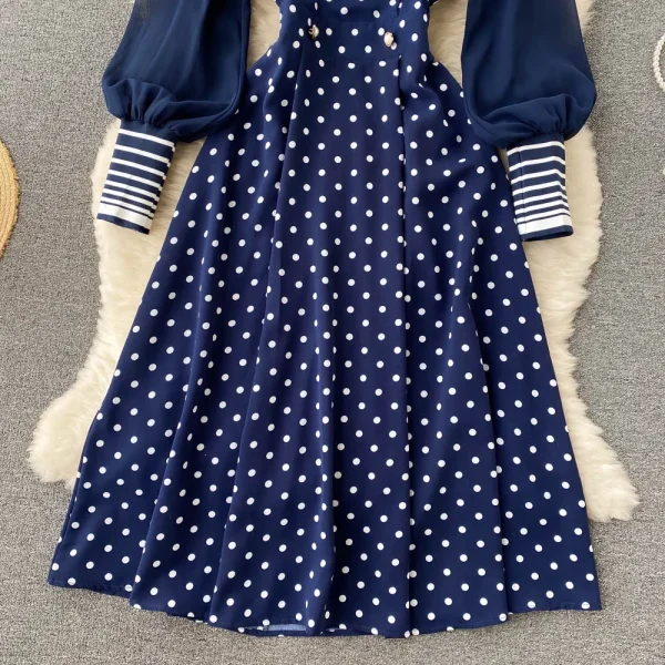 LE2603 Long Sleeve V-Neck Solid A-Line Dress Autumn Vintage Midi Dress Ladies Casual Dress Clothes Women - Image 4