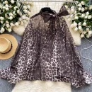 LW0708 Vintage Light Wind Leopard Print Shirt Women Butterfly Bow Tie Mesh Temperament Blouses Elegant Women Ladies