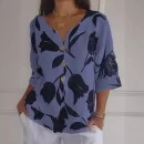 New Printed Cotton Linen V-neck Short Sleeve Pullover Shirt