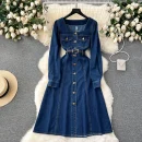 LE2650 Ladies Boutique Denim Dresseses Female Korean Long Sleeve Autumn Winter Midi Dress Woman Direct 2025