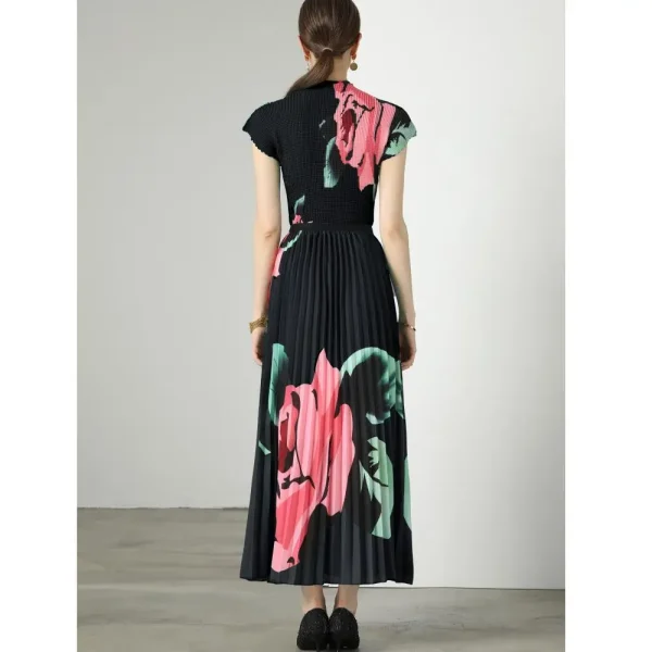 LE1277 in Stock High-Quality Floral Print Pleated Skirt Short Sleeve Shirt Printed Pleated Skirt Boutique Women'S 2-Piece Set - Image 2